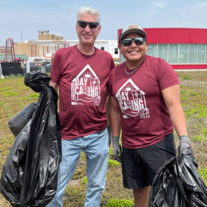 Volunteers picking up garbage